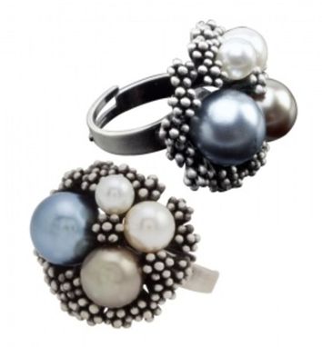 Кільце з перлами, колір сріблястий - AP791779- Фото №1