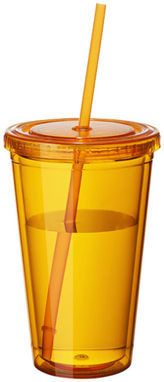 Стакан с соломинкой Cyclone, цвет оранжевый прозрачный - 10023404- Фото №1