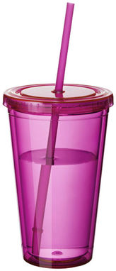 Стакан с соломинкой Cyclone, цвет пурпурный розовый - 10023406- Фото №1