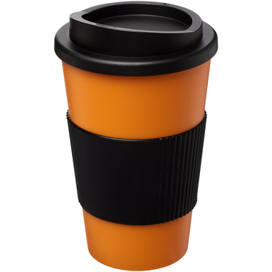 Термокружка Americano, цвет оранжевый, сплошной черный - 21000222- Фото №1