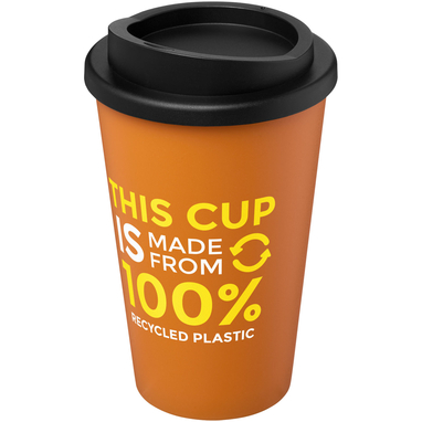 Термокружка Recycled Americano® объемом 350 мл, цвет оранжевый, сплошной черный - 21069131- Фото №2