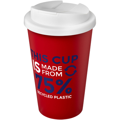 Кухоль з герметичною кришкою Americano® Eco з переробленого матеріалу об'ємом 350 мл, колір червоний, білий - 21042512- Фото №2
