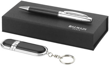 Подарунковий набір ручок, колір суцільний чорний, срібний - 10623200- Фото №1