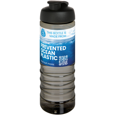 Спортивная бутылка H2O Active® Eco Treble объемом 750 мл с куполообразной крышкой, цвет темно-серый, сплошной черный - 21047900- Фото №2