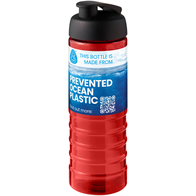 Спортивная бутылка H2O Active® Eco Treble объемом 750 мл с куполообразной крышкой, цвет красный, сплошной черный - 21047911- Фото №2