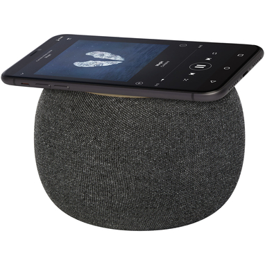 Bluetooth®-динамік та бездротовий зарядний пристрій з бамбука/переробленого ПЕТ-пластику Ecofiber, колір натуральний, сірий - 12431806- Фото №6