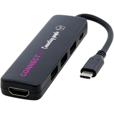 Мультимедийный адаптер Loop RCS из переработанного пластика USB 2.0-3.0 с портом HDMI, цвет черный - 12436890- Фото №2