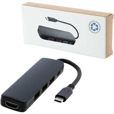 Мультимедийный адаптер Loop RCS из переработанного пластика USB 2.0-3.0 с портом HDMI, цвет черный - 12436890- Фото №7