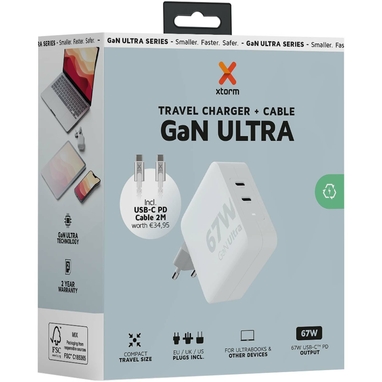 Xtorm XVC2067 GaN Ultra дорожное зарядное устройство мощностью 67 Вт с кабелем USB-C PD мощностью 100 Вт, цвет белый - 12439601- Фото №3