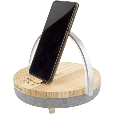 Prixton динамік Bluetooth® 4-в-1 потужністю 10 Вт зі світлодіодним підсвічуванням та базою для бездротової зарядки, колір дерево - 2PA16071- Фото №1