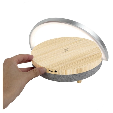Prixton динамік Bluetooth® 4-в-1 потужністю 10 Вт зі світлодіодним підсвічуванням та базою для бездротової зарядки, колір дерево - 2PA16071- Фото №4
