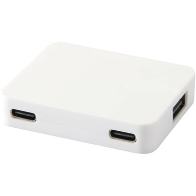 Gaia 4-портовый USB-концентратор с выходом USB-A и Type-C и двойным входом — изготовлен из переработанного пластика белый - 12444901- Фото №1