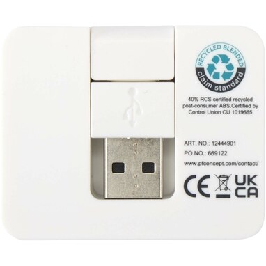 Gaia 4-портовый USB-концентратор с выходом USB-A и Type-C и двойным входом — изготовлен из переработанного пластика белый - 12444901- Фото №4