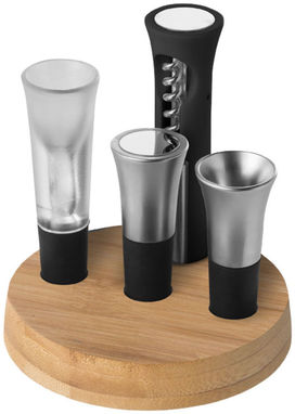 Набір для вина Flow з 4-х предметів, колір суцільний чорний, срібний - 11254200- Фото №1