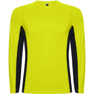 SHANGHAI L/S Спортивная комбинированная футболка с двумя полиэстерными тканями желтый флюорисцентный, черный  размер 2XL - CA66700522102- Фото №1