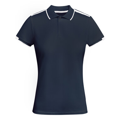 Приталена жіноча сорочка-поло з короткими рукавами з переробленого антибактеріального поліестеру темно-синій, білий  розмір XL - PO0409045501- Фото №1