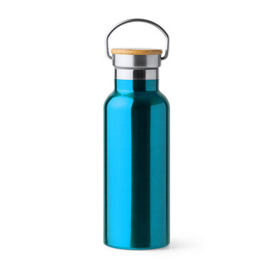 Бутылка с двойными стенками из нержавеющей стали 304 и бамбуковой крышкой светло-синий - BI4201S1242- Фото №1