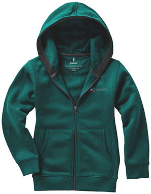 Дитячий светр Arora з капюшоном і застібкою-блискавкою на всю довжину, колір зелений лісовий  розмір 104 - 38213601- Фото №2