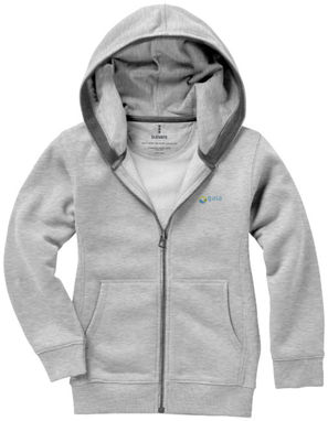 Дитячий светр Arora з капюшоном і застібкою-блискавкою на всю довжину, колір сірий меланж  розмір 104 - 38213961- Фото №3