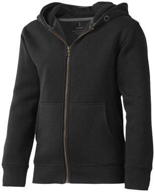 Дитячий светр Arora з капюшоном і застібкою-блискавкою на всю довжину, колір суцільний чорний  розмір 116 - 38213992- Фото №1