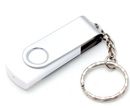 Флешка 16 Gb с поворотным механизмом, с пластиковым корпусом и металлической скобой, серебристо-белая, с брелоком