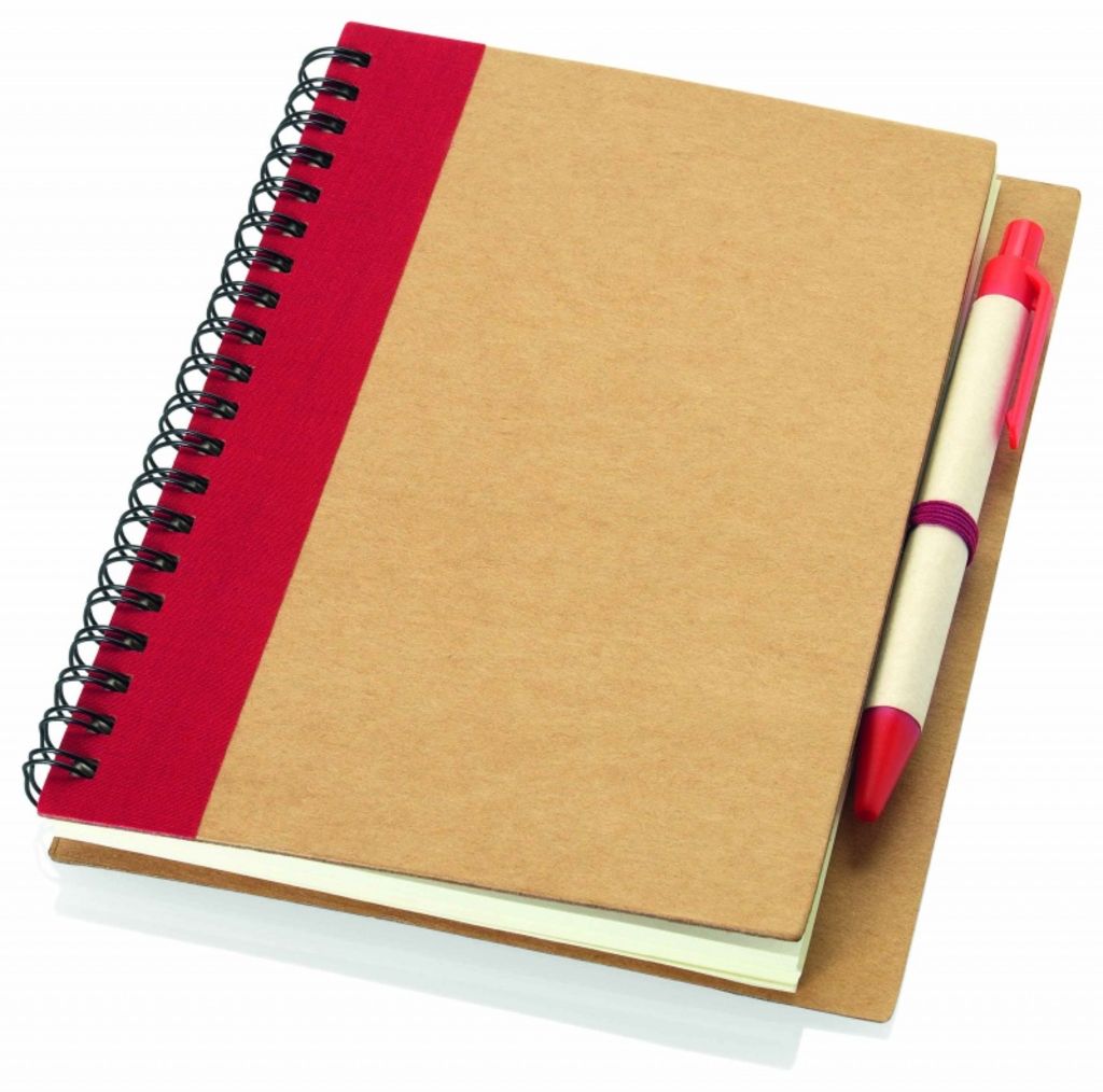 Эко-блокнот с ручкой из бумаги вторичной переработки, цвет натуральный, красный