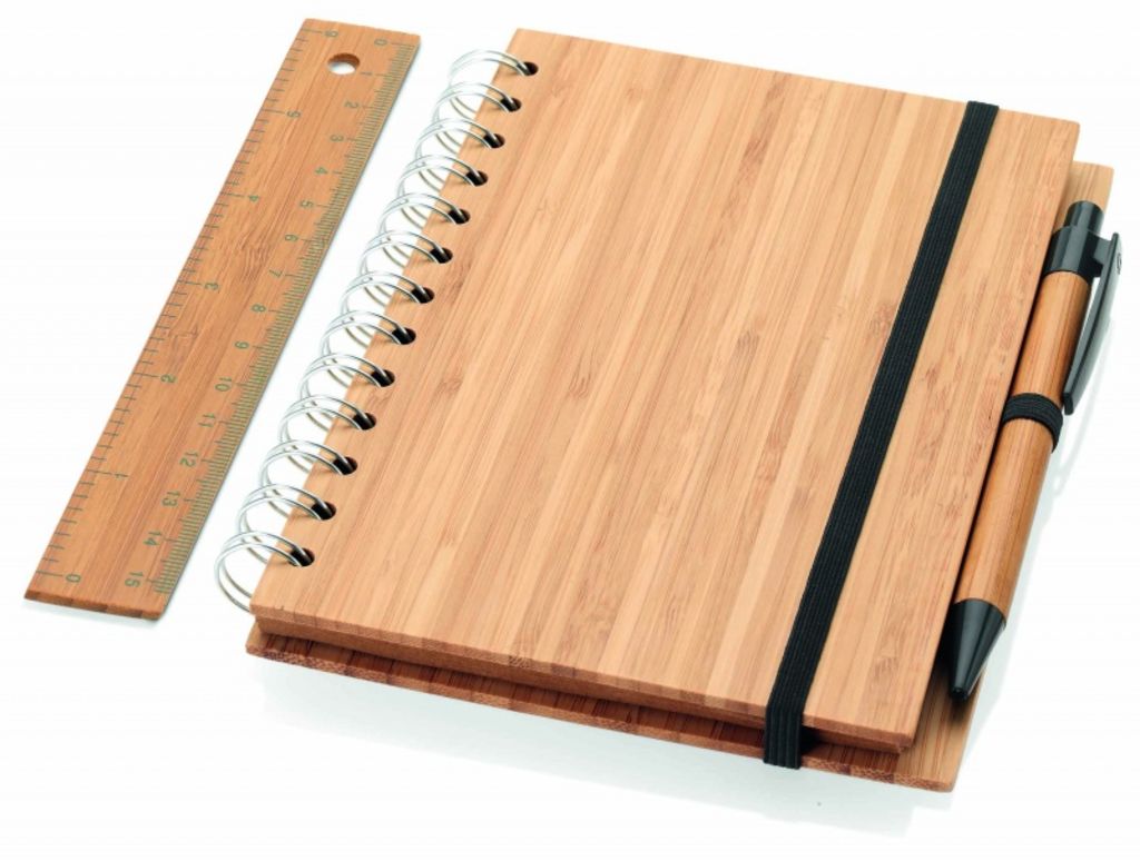 Набор из бамбукового блокнота, ручки и линейки, цвет дерево