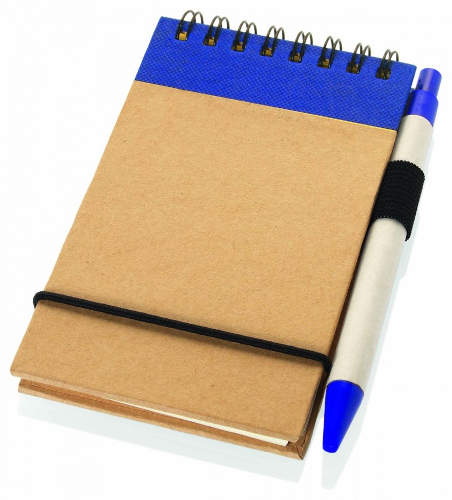 Блокнот и ручка из бумаги вторичной переработки, цвет натуральный, темно-синий