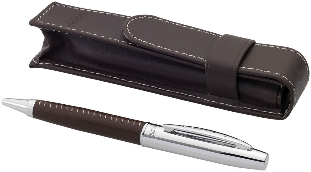 Шариковая ручка, цвет коричневый, серебряный