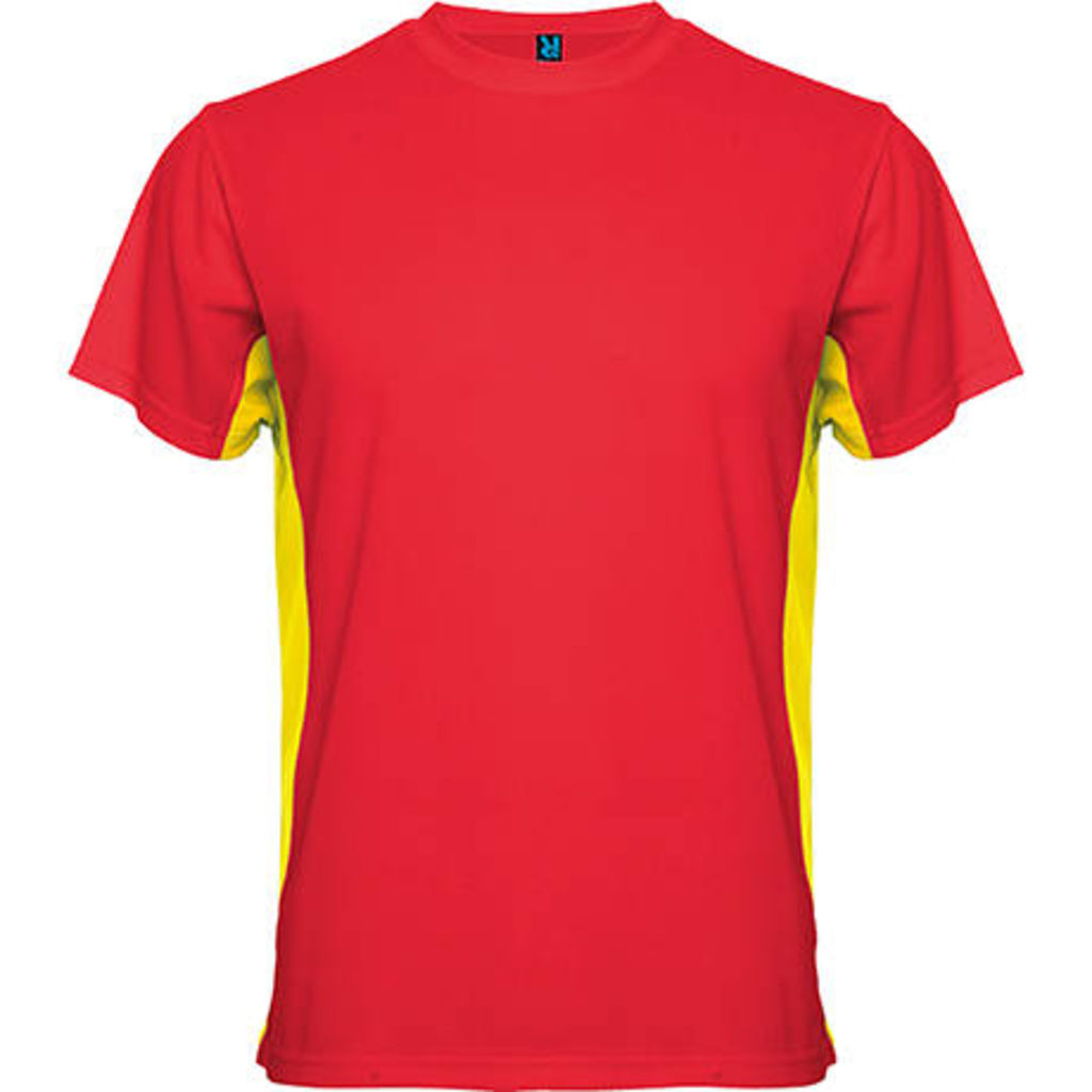 Двухцветная футболка с круглым вырезом с усиленными швами, цвет красный, желтый  размер S