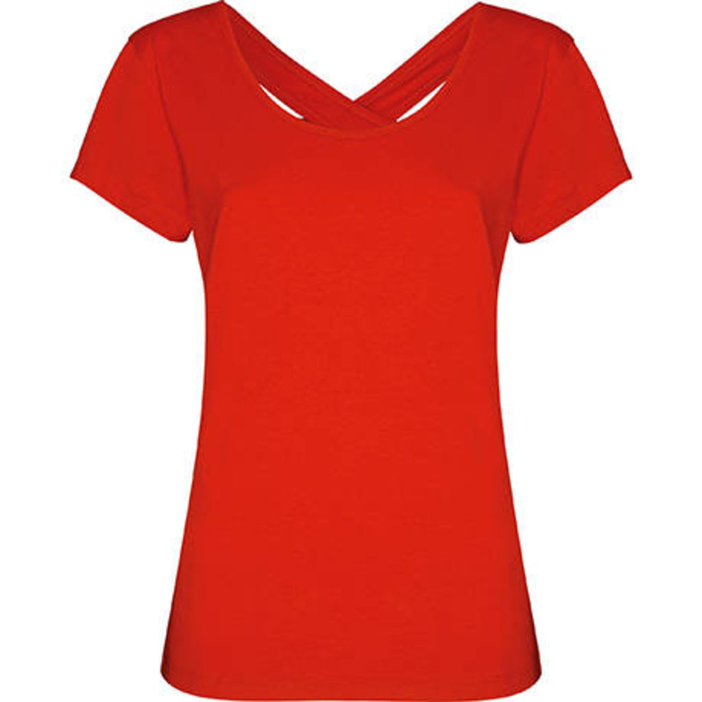 Короткий рукав футболки і круглий виріз спереду, колір червоний  розмір S