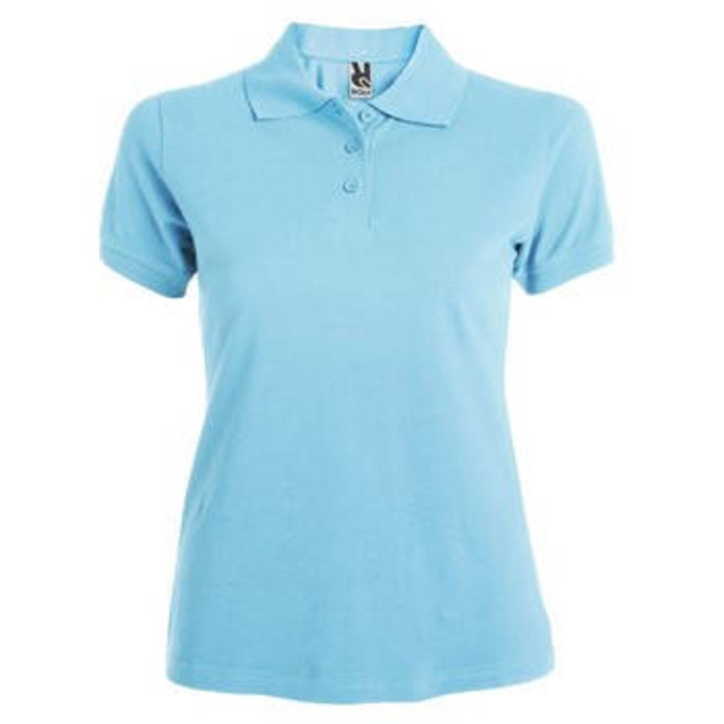 Приталенная футболка-поло на трех пуговицах, цвет небесно-голубой  размер S