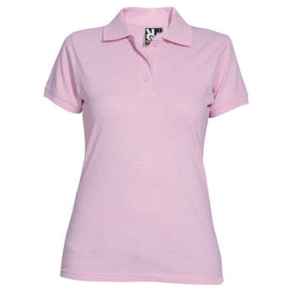 Приталенная футболка-поло на трех пуговицах, цвет светло-розовый  размер S