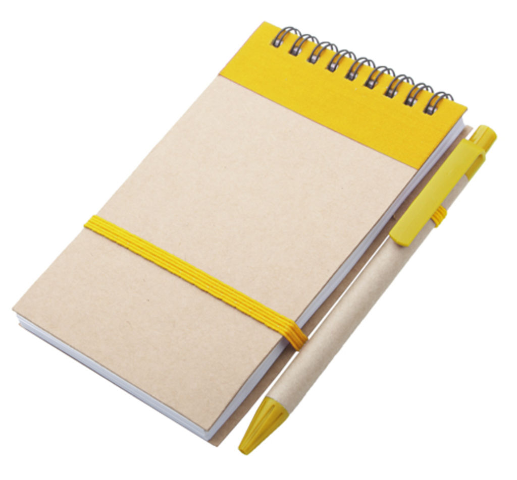 Блокнот с ручкой Ecocard, цвет желтый