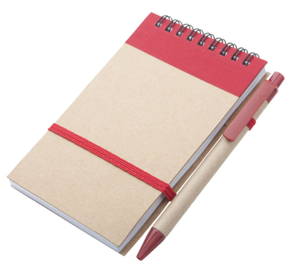 Блокнот с ручкой Ecocard, цвет красный