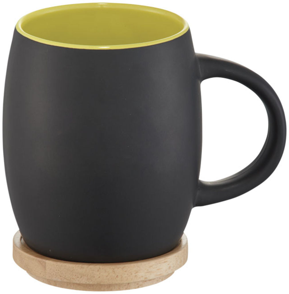 Керамічна чашка Hearth з дерев'яною кришкою/костером, колір суцільний чорний, лайм