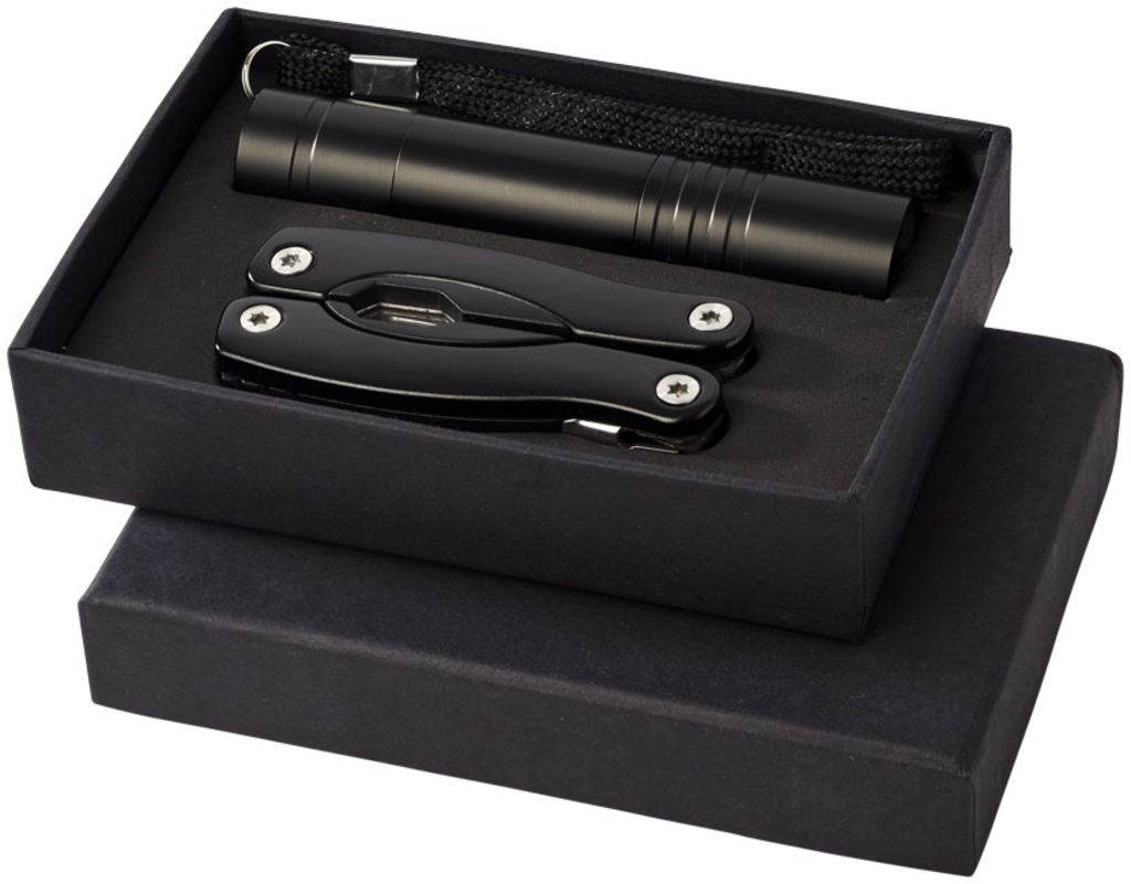 Подарочный набор Scout с многофункциональным ножом и фонариком, цвет сплошной черный
