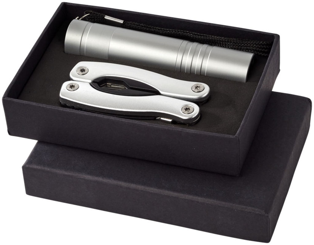 Подарочный набор Scout с многофункциональным ножом и фонариком, цвет серебряный