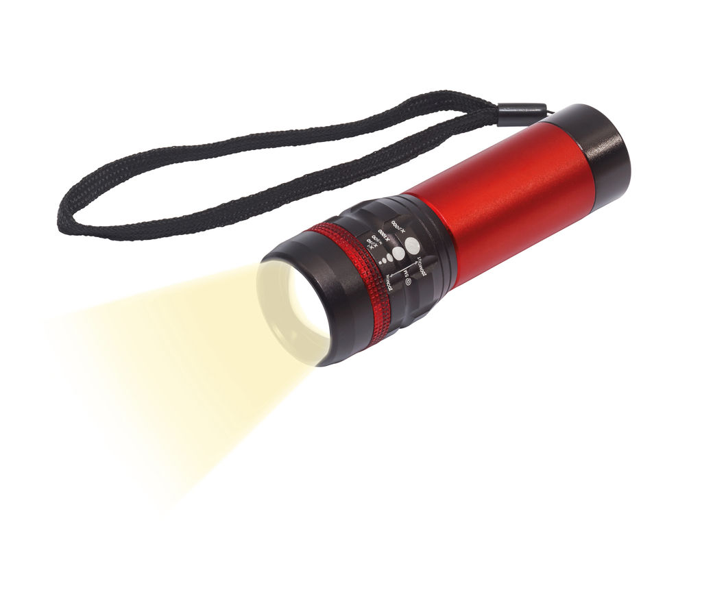 Ліхтарик LED ZOOM, колір червоний, чорний