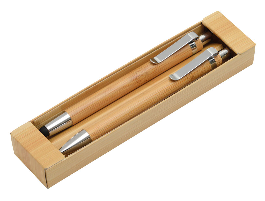 Набор письменный DOUBLE BAMBOO, цвет коричневый, серебристый - 56-1102100- Фото №2