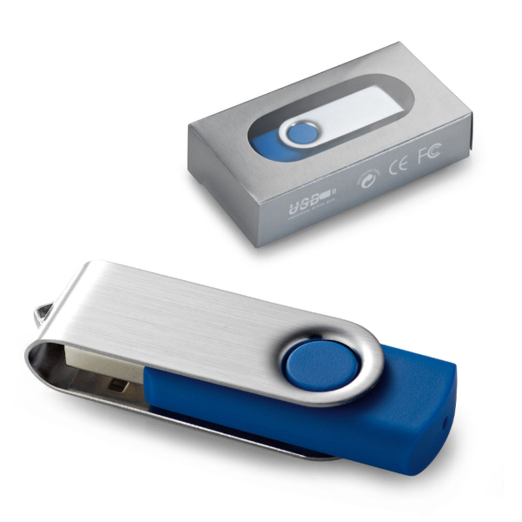 Флешка 16 Gb з поворотним механізмом, з пластиковим корпусом і металевою скобою, сріблясто-сіра - 170705-04-16- Фото №2