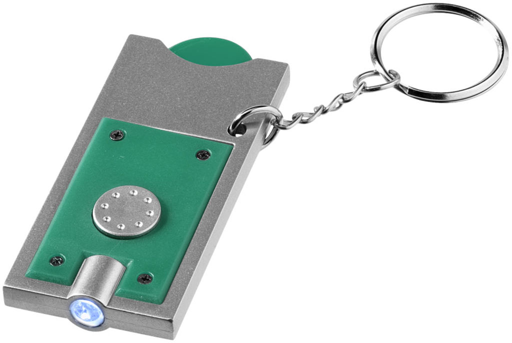 Брелок-держатель для монет Allegro с фонариком для ключей, цвет зеленый, серебряный