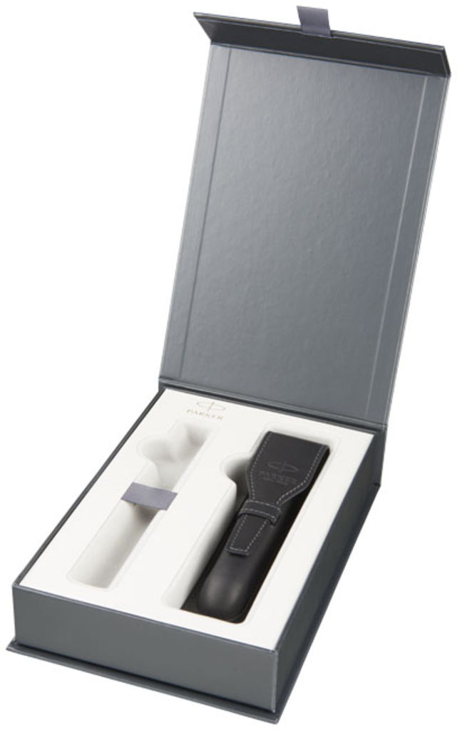 Подарункова коробка з шкіряним чохлом для ручки, колір сірий