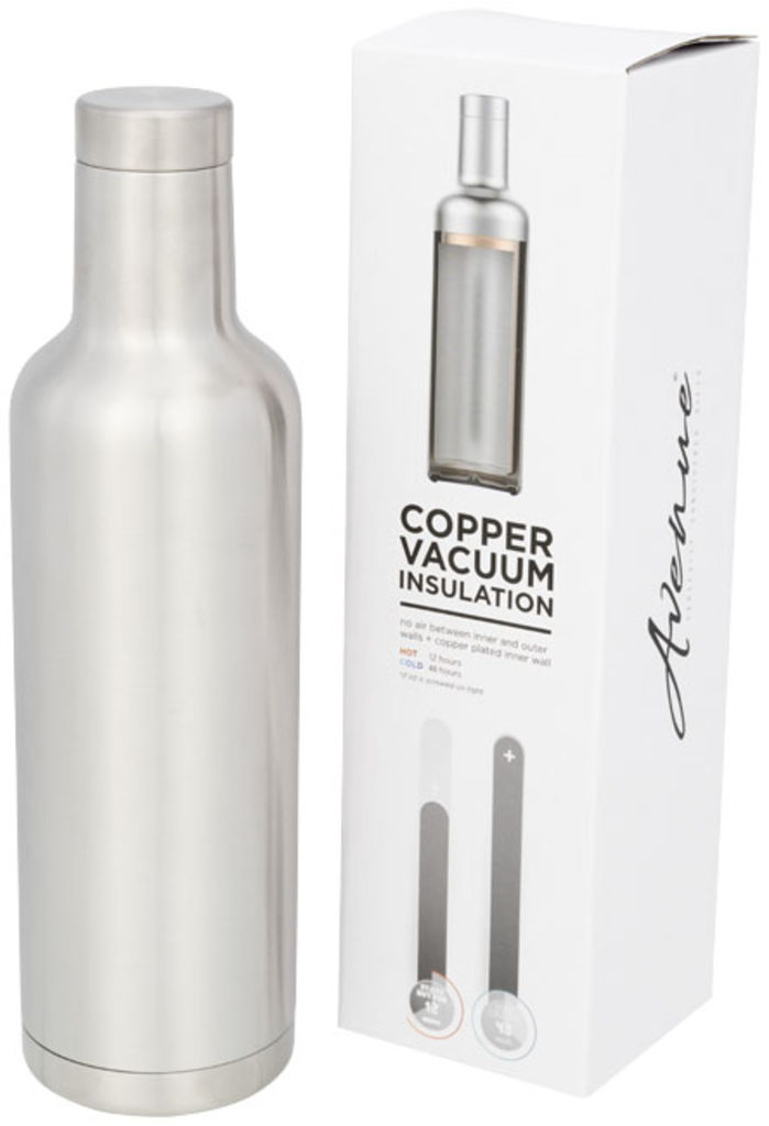 Мідна вакуумна ізольована пляшка Pinto, колір срібний