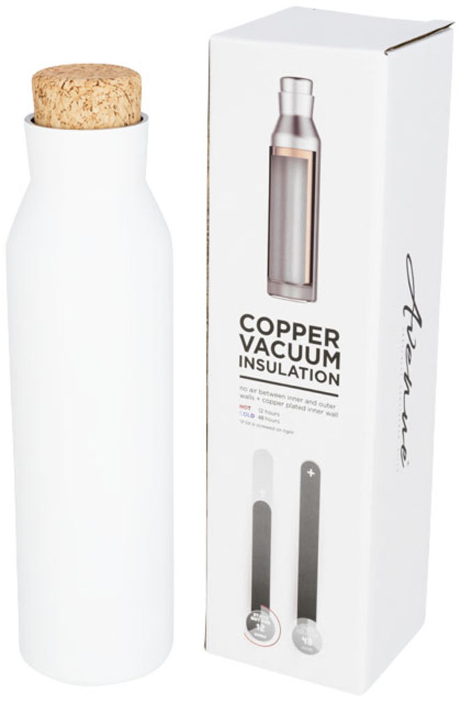 Норсовая мідна вакуумна ізольована пляшка з пробкою, колір білий