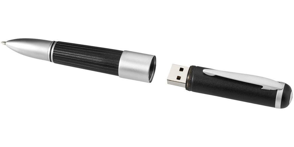 Ручка-флешка металлическая 2GB, цвет сплошной черный