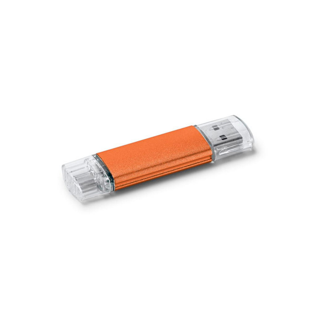 Флешка с USB и micro USB 16GB, цвет оранжевый