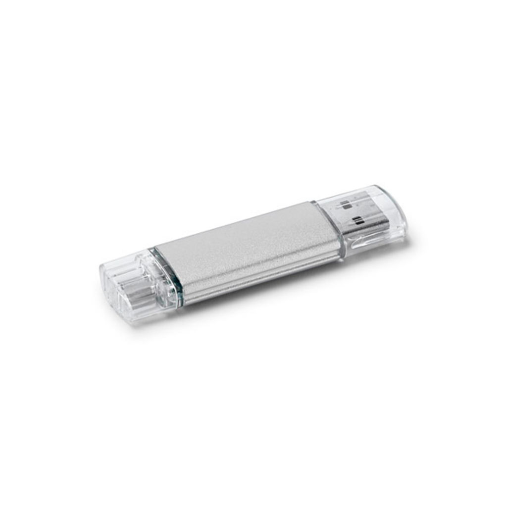 Флешка з USB і micro USB 16GB, колір сатин срібло
