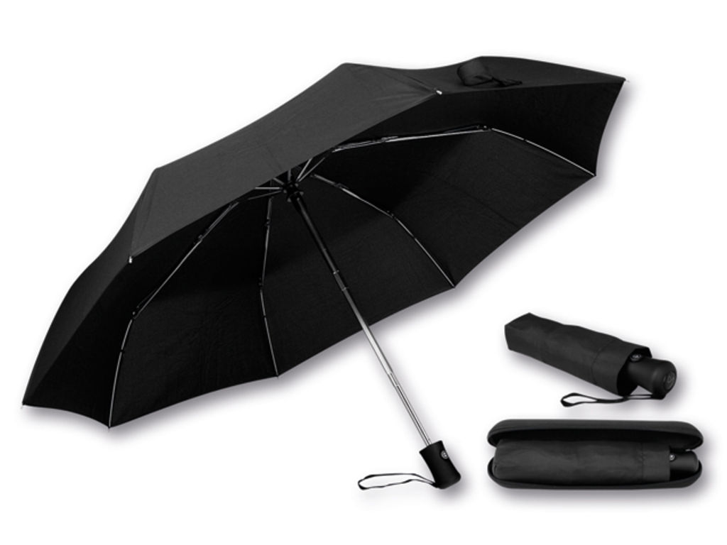 Складаний парасолька з системою закриття і відкриття, SANTINI, колір чорний