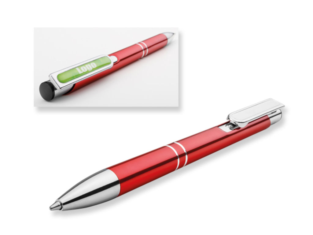 Металлическая шариковая ручка, синие чернила, цвет красный